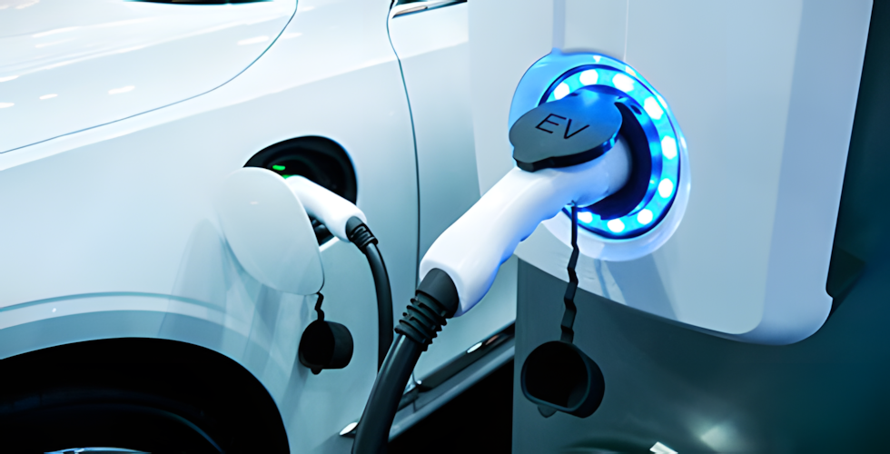 Ein Elektroauto wird an eine Ladestation aufgeladen.